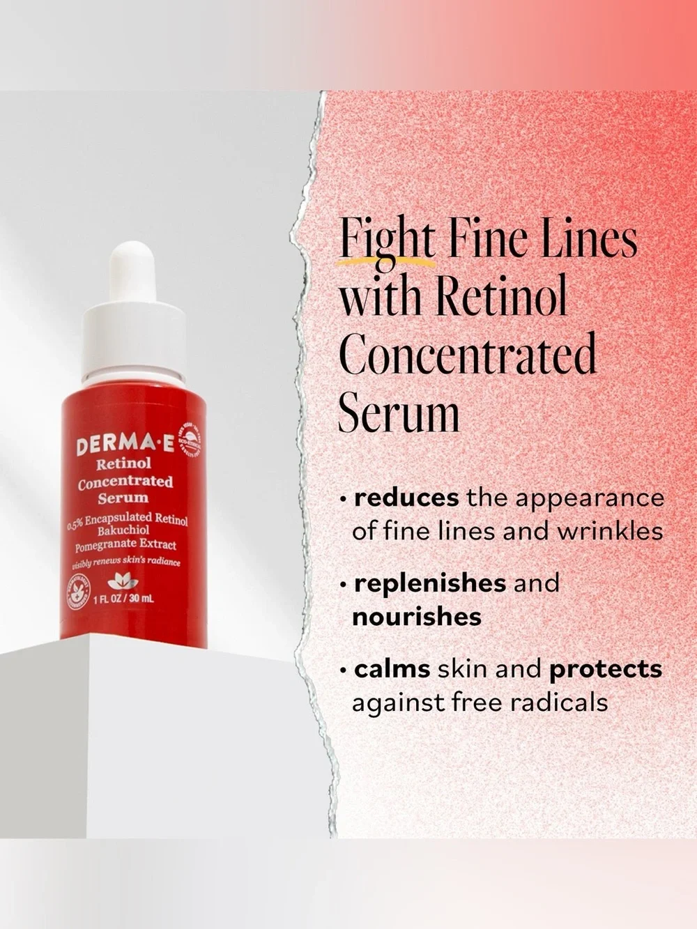 DERMA E Retinol Concentrated Serum, Fight Fine Lines & Wrinkles 1 fl oz - NIB